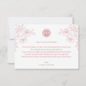 Carte De Remerciements Photo florale moderne Mariage chinois (Dos)