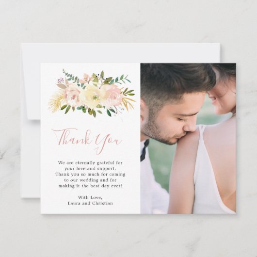 Carte De Remerciements Photo florale rose pâle Mariage élégant (Devant)
