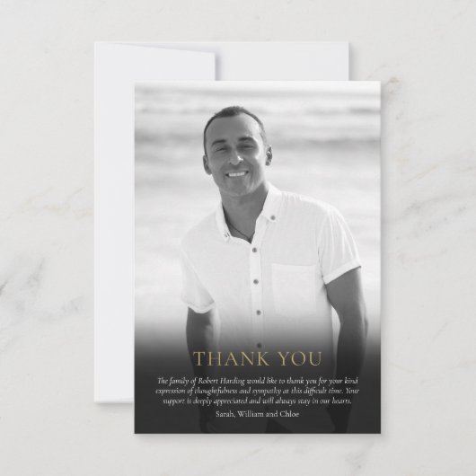 Carte De Remerciements Photo funéraire noir et blanc Élégant vert (Devant)