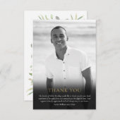 Carte De Remerciements Photo funéraire noir et blanc Élégant vert (Devant / Derrière)