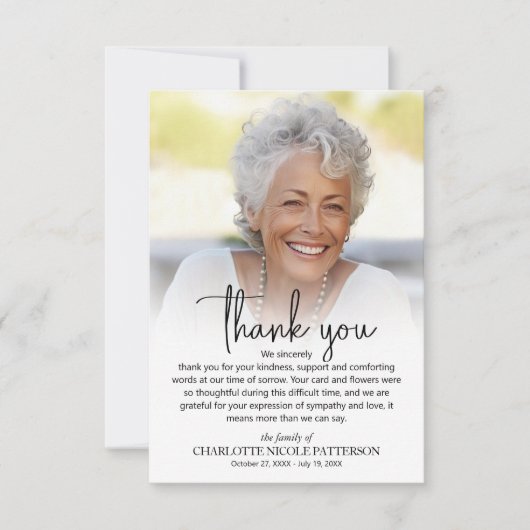 Carte De Remerciements Photo funéraire simple (Devant)