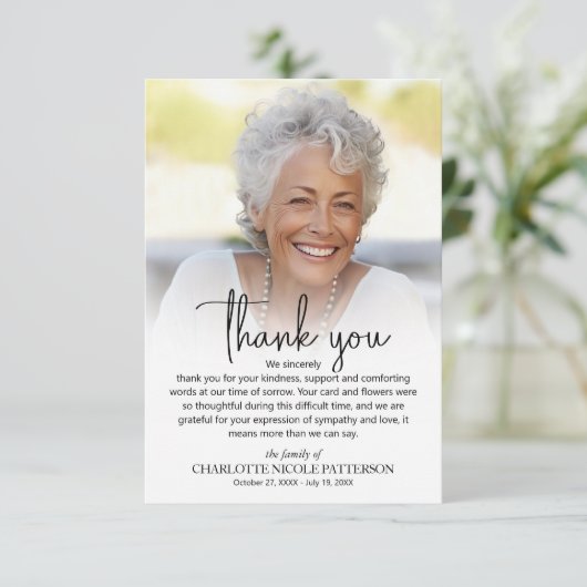 Carte De Remerciements Photo funéraire simple (Debout devant)
