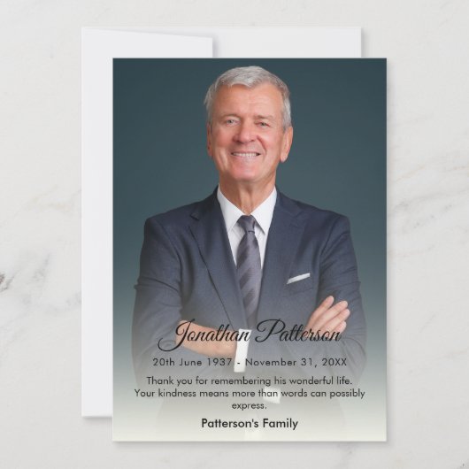 Carte de remerciements photo Funéraire simple | Sy (Devant)