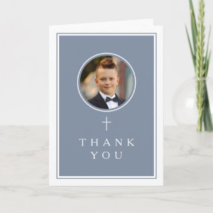 Carte De Remerciements Photo Garçon Première Communion Bleu Poussiéreux