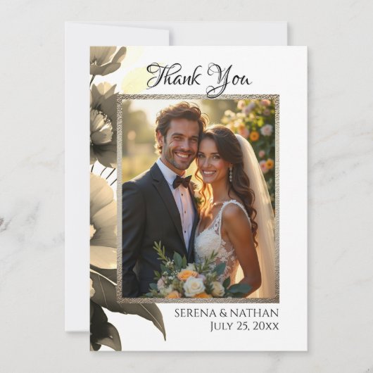 Carte de remerciements photo Gold Floral Frontière (Devant)