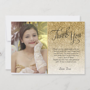 Carte de remerciements photo Gold Parties scintill