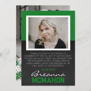 Carte de remerciements photo Green & White Graduat