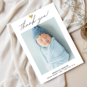 Carte De Remerciements Photo Heart moderne Script Custom Newborn Baby
