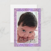 Carte De Remerciements photo jeune fille design à cadre violet (Devant / Derrière)