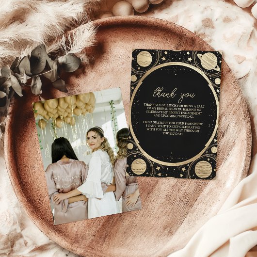 Carte De Remerciements Photo Lune Croissante Céleste Or Noir de Mariée