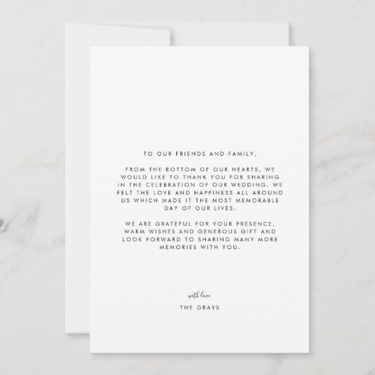 Carte de remerciements photo mariage (Dos)