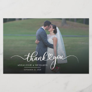 Carte de remerciements photo Mariage à la main