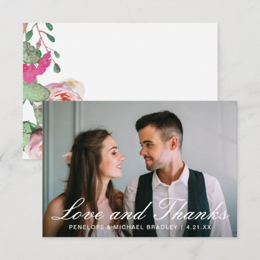 Carte de remerciements photo Mariage aquarelle (Devant / Derrière)