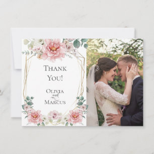 Carte De Remerciements Photo mariage Aquarelle Rosa Peony rose Fleurs