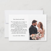 Carte De Remerciements Photo Mariage blanc de script simple (Dos)