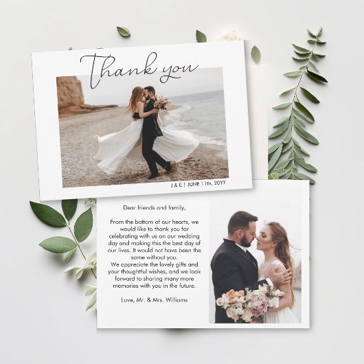 Carte De Remerciements Photo Mariage blanc de script simple