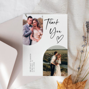 Carte De Remerciements Photo Mariage blanc double arc