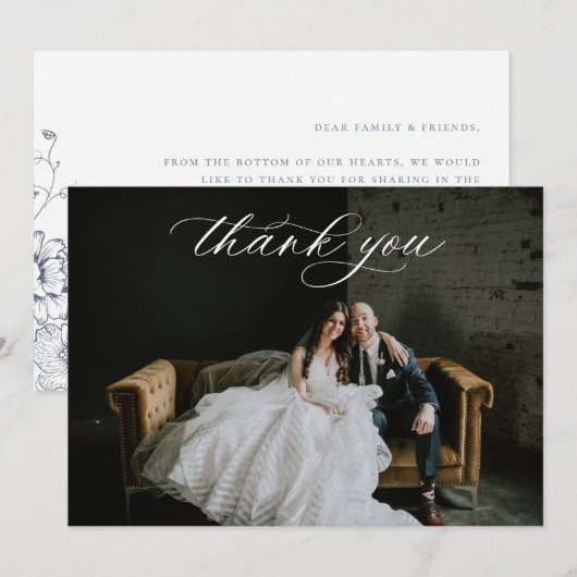 Carte De Remerciements Photo Mariage bleu Dusty (Devant / Derrière)