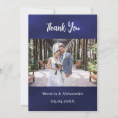 Carte de remerciements photo mariage bleu marine (Devant)