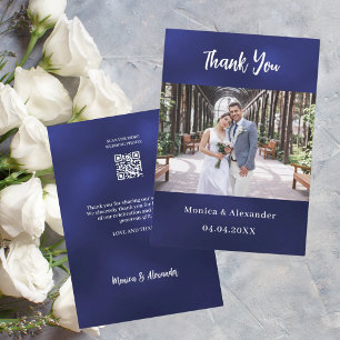 Carte de remerciements photo mariage bleu marine Q