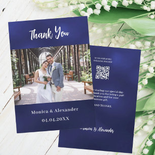 Carte de remerciements photo mariage bleu marine Q