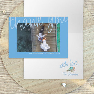 Carte de remerciements photo Mariage bleu tropical