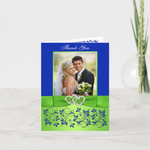 Carte de remerciements photo Mariage bleu, vert