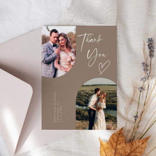 Carte De Remerciements Photo Mariage Brown double arc