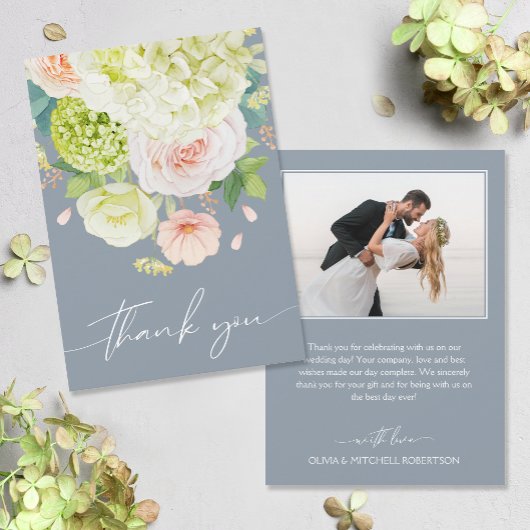 Carte De Remerciements Photo Mariage Chic Watercolor Florals