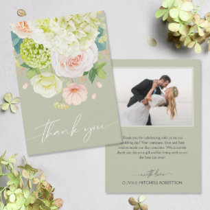 Carte De Remerciements Photo Mariage Chic Watercolor Florals