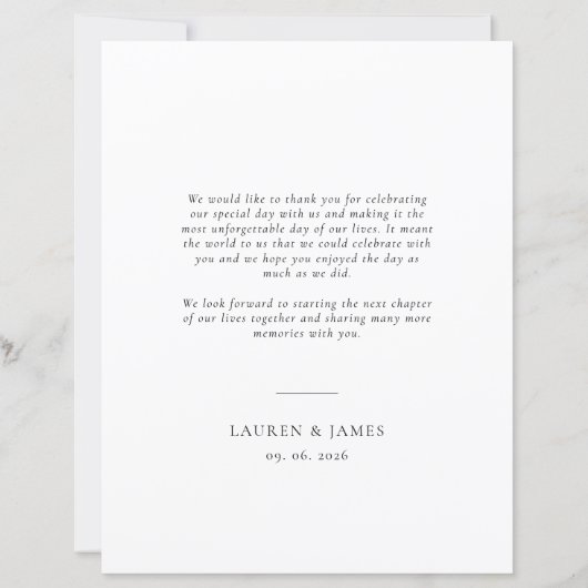 Carte de remerciements photo Mariage classique du (Dos)