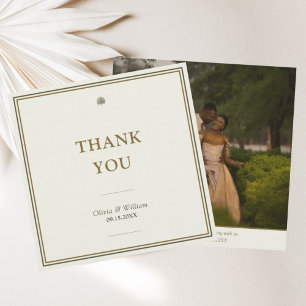Carte De Remerciements Photo Mariage classique moderne ivoire et or
