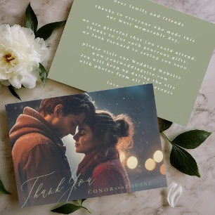 Carte De Remerciements Photo Mariage de calligraphie verte traditionnelle