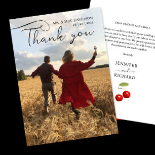 Carte De Remerciements Photo Mariage De Cerisier Élégante Et Calligraphie