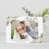 Carte De Remerciements Photo Mariage de couleur rose aquarelle (Debout devant)