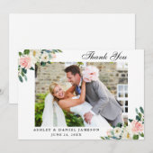 Carte De Remerciements Photo Mariage de couleur rose aquarelle (Devant / Derrière)