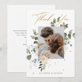 Carte De Remerciements Photo Mariage de feuillage botanique en or doux (Devant / Derrière)