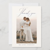 Carte De Remerciements Photo Mariage de la crème bleue Dusty (Devant)