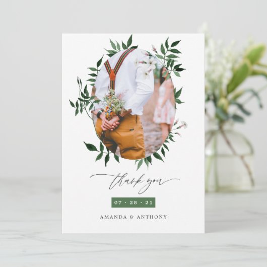 Carte De Remerciements Photo Mariage de la forêt d'aquarelle (Debout devant)