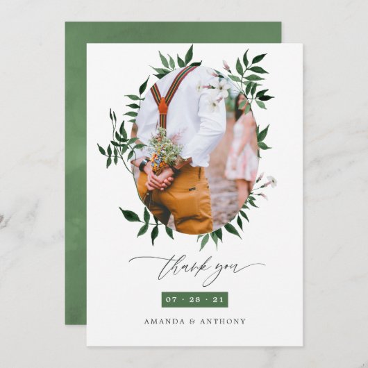 Carte De Remerciements Photo Mariage de la forêt d'aquarelle (Devant / Derrière)