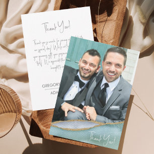 Carte De Remerciements Photo Mariage de l'aquarelle Seaglass or Accent