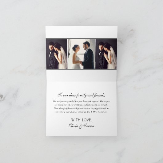 Carte De Remerciements Photo Mariage de Monogramme géométrique noir moder (Intérieur)