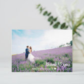 Carte De Remerciements Photo Mariage de script blanc simple (coeur) (Debout devant)
