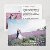 Carte De Remerciements Photo Mariage de script blanc simple (coeur) (Devant / Derrière)