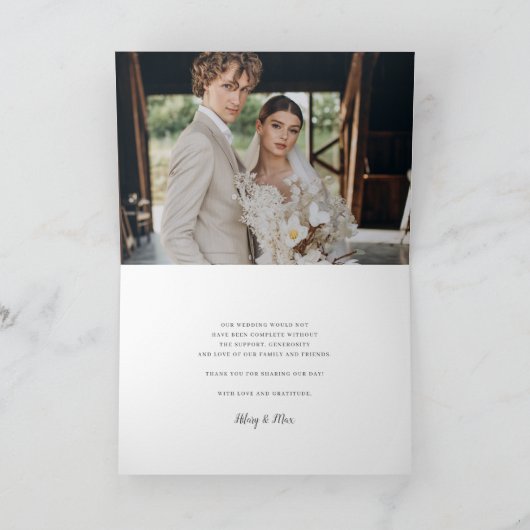 Carte de remerciements photo Mariage de script cla (Intérieur)