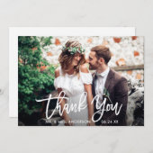 Carte De Remerciements Photo Mariage de script de pinceau moderne What (Devant / Derrière)