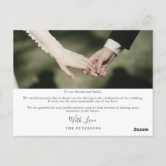 Carte de remerciements photo Mariage de script élé (Dos)