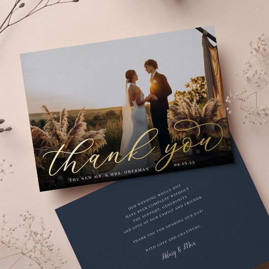 Carte de remerciements photo Mariage de script Gol