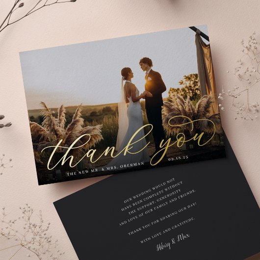 Carte de remerciements photo Mariage de script Gol