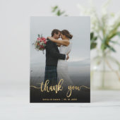 Carte De Remerciements Photo Mariage de script lettres main or (Debout devant)